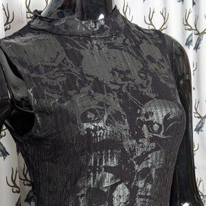 Killstar Chaos Enfant Terrible Skull Print Midi Sheath Dress